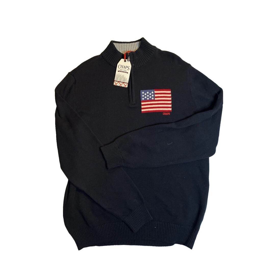 Chaps Men’s Black Flag Quarter Zip Sweater XL New With Tags